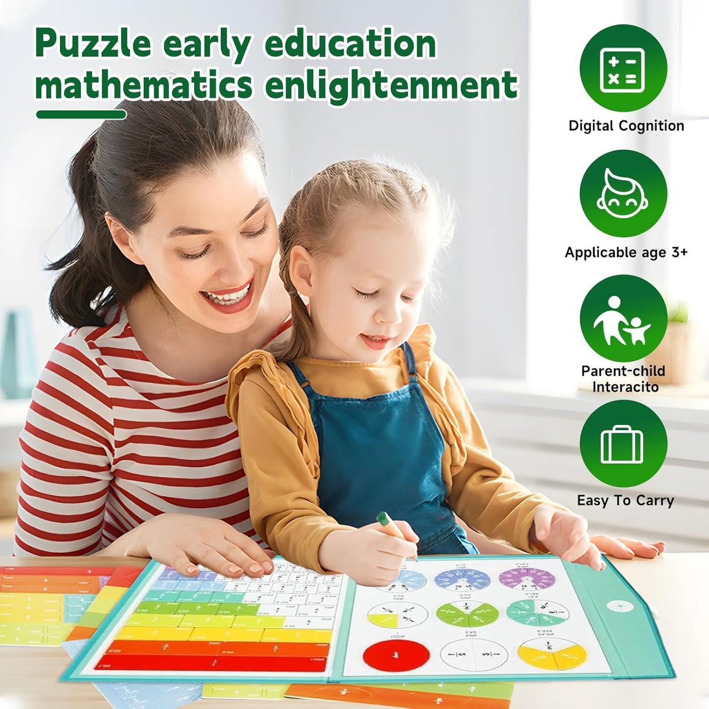 Montessori Magnetic Fraction Puzzle Book - Children's Math Fraction Tool, Suitable for Grades 4-5